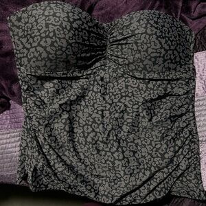 Merona Black and Gray Animal Print Tankini Top XL